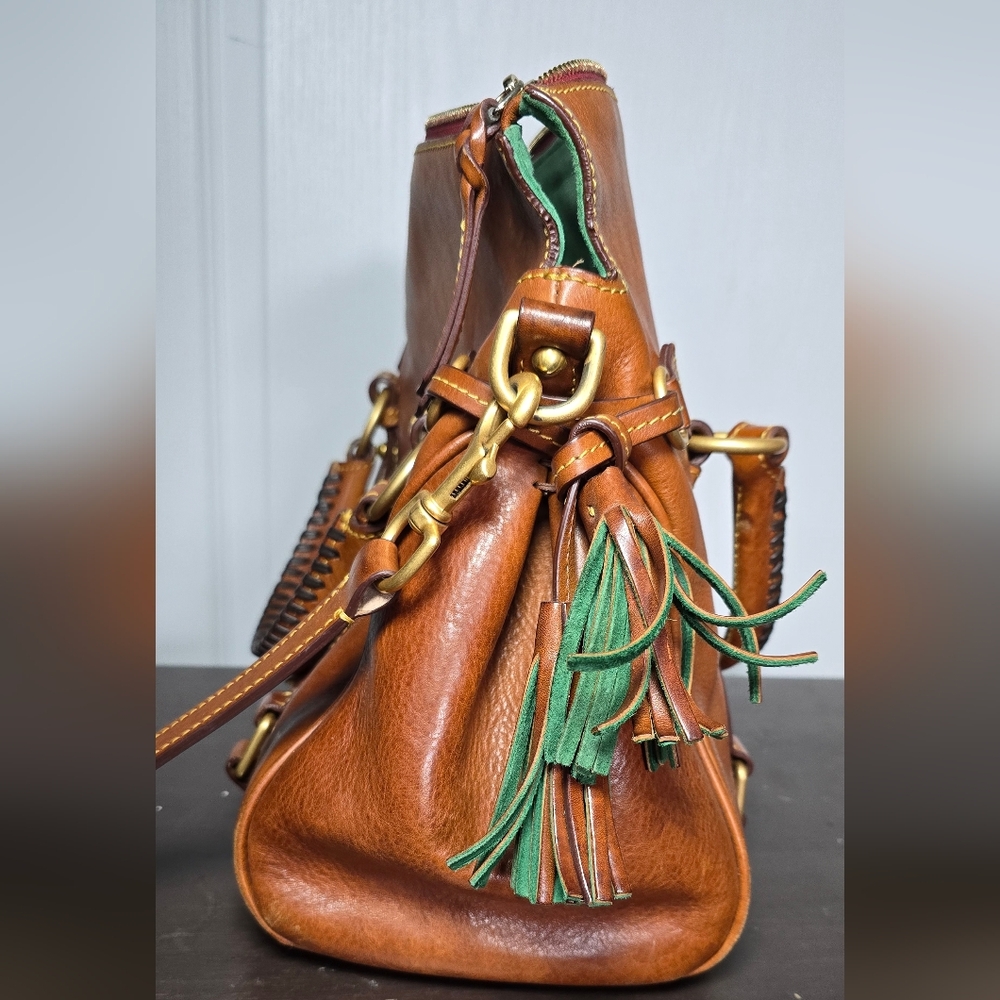 Dooney & Bourke Brown Leather Satchel with Green Interior - Picture 7 of 9